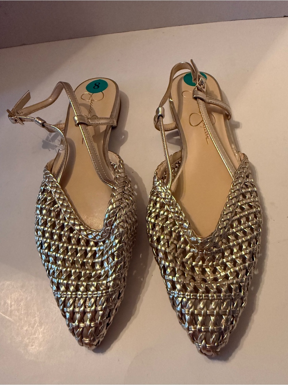 Jessica Simpson Bronze Woven Metallic Point Toe Slingback Flats Women’s 8 NEW